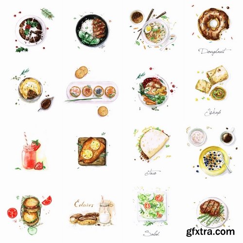 Collection draw different foods meal 25 HQ Jpeg