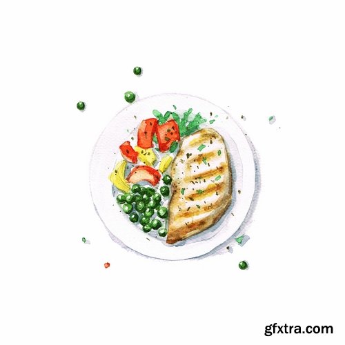 Collection draw different foods meal 25 HQ Jpeg