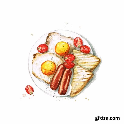 Collection draw different foods meal 25 HQ Jpeg