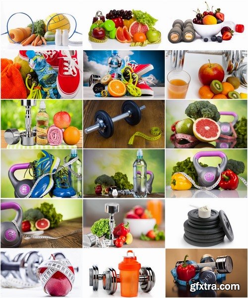 Collection of fitness training sporting equipment useful healthy eating 25 HQ Jpeg