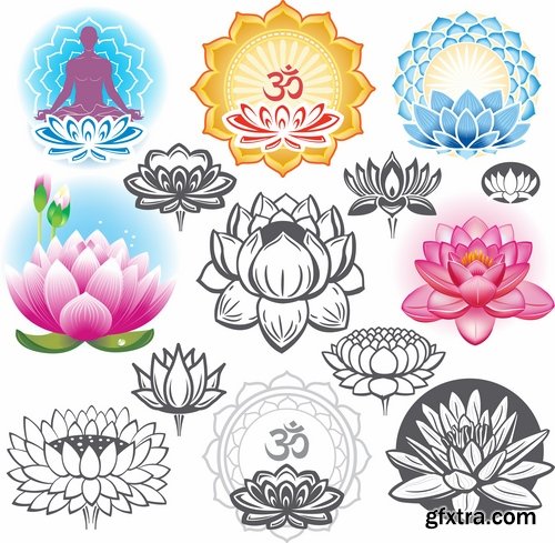 Collection of vector image lotus flower meditation a background flyer banner 25 EPS