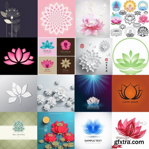 Collection of vector image lotus flower meditation a background flyer banner 25 EPS