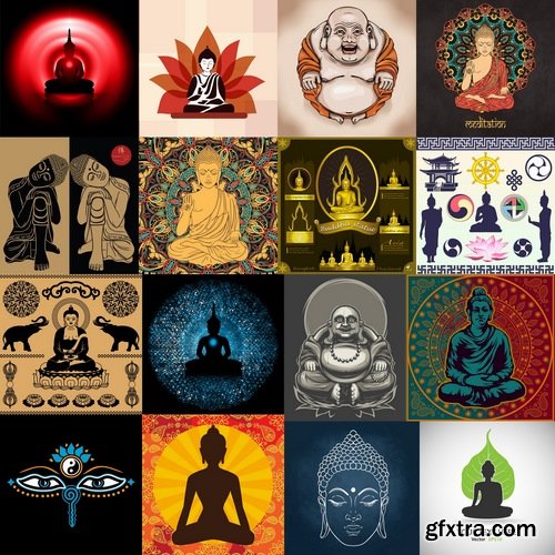 Collection vector image Buddhism Buddha statue religion prayer 25 EPS