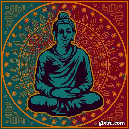 Collection vector image Buddhism Buddha statue religion prayer 25 EPS