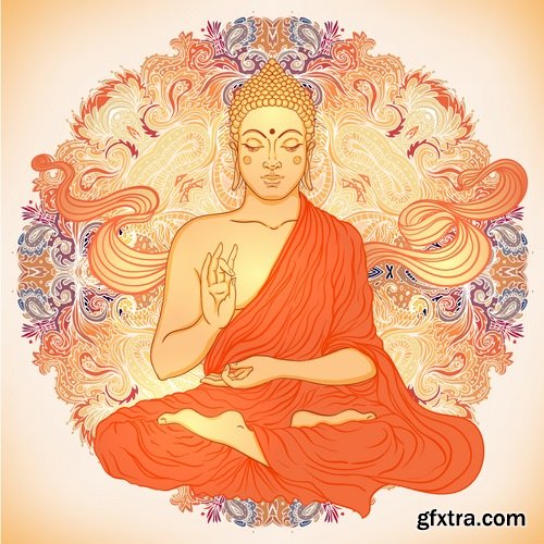 Collection vector image Buddhism Buddha statue religion prayer 25 EPS