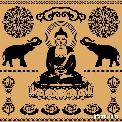 Collection vector image Buddhism Buddha statue religion prayer 25 EPS