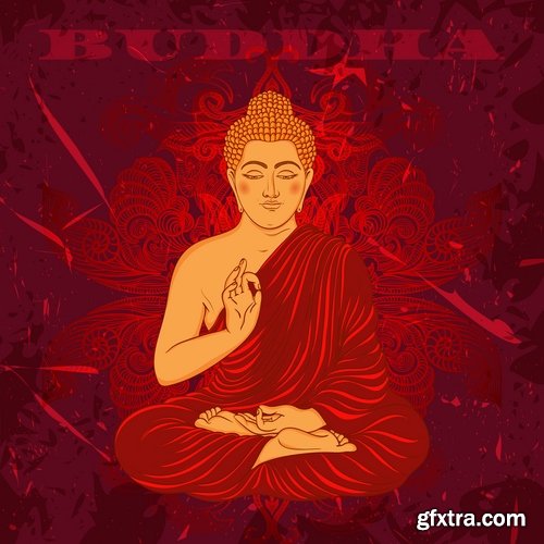 Collection vector image Buddhism Buddha statue religion prayer 25 EPS