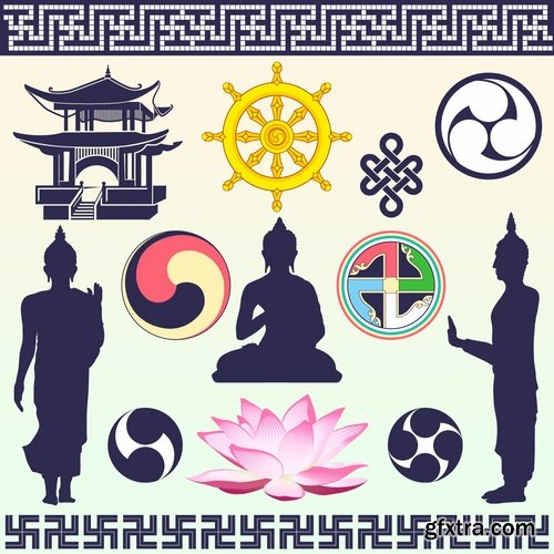 Collection vector image Buddhism Buddha statue religion prayer 25 EPS