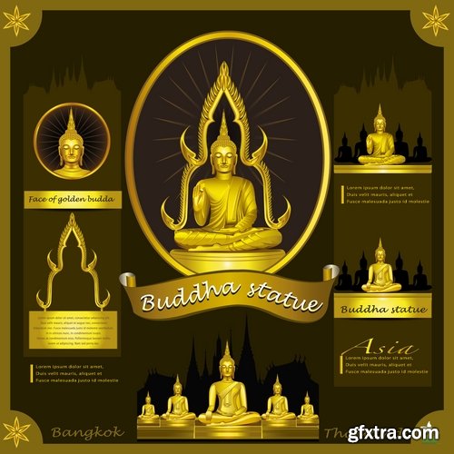 Collection vector image Buddhism Buddha statue religion prayer 25 EPS