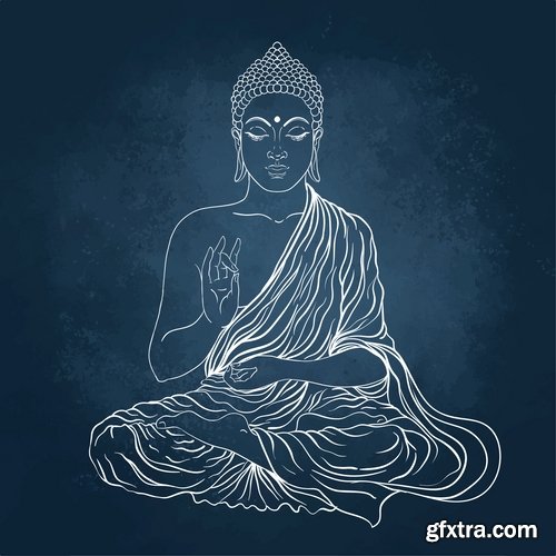 Collection vector image Buddhism Buddha statue religion prayer 25 EPS