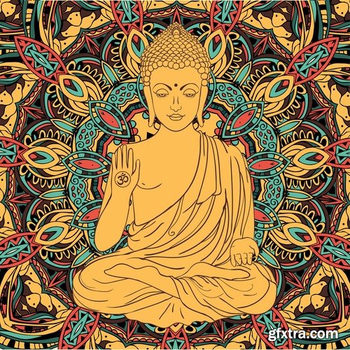 Collection vector image Buddhism Buddha statue religion prayer 25 EPS