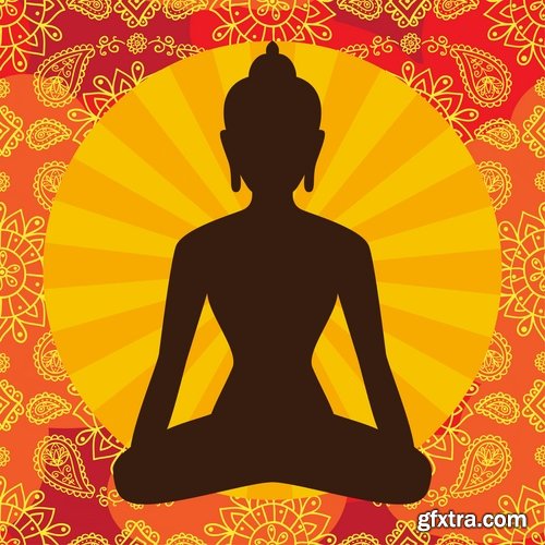 Collection vector image Buddhism Buddha statue religion prayer 25 EPS