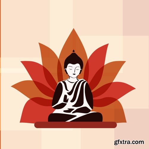 Collection vector image Buddhism Buddha statue religion prayer 25 EPS