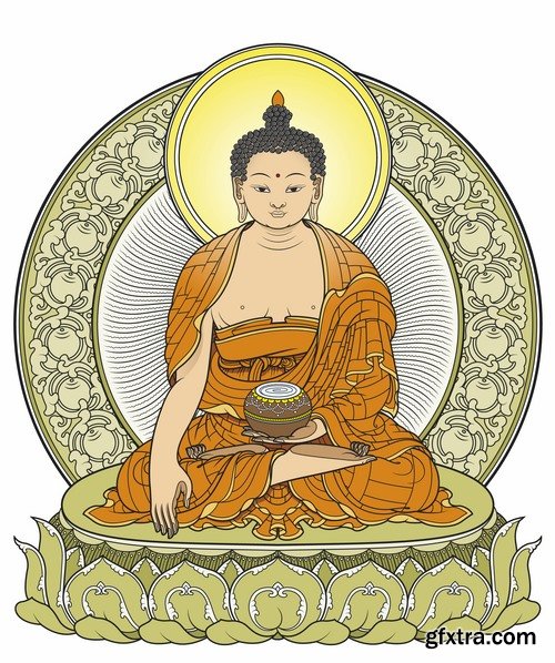 Collection vector image Buddhism Buddha statue religion prayer 25 EPS