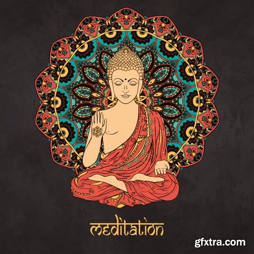 Collection vector image Buddhism Buddha statue religion prayer 25 EPS