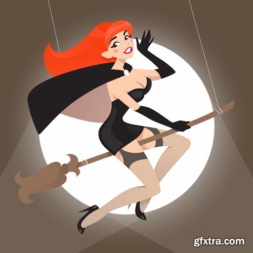 Collection picture vector cartoon witch magic sorceress 25 EPS