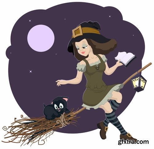 Collection picture vector cartoon witch magic sorceress 25 EPS