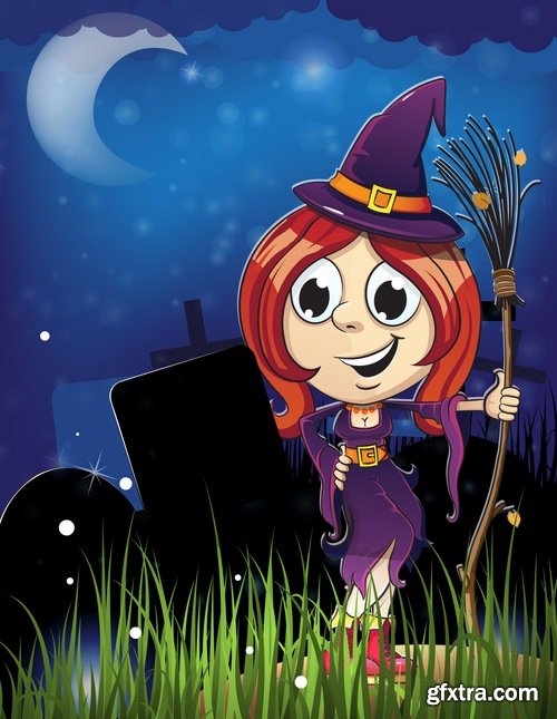 Collection picture vector cartoon witch magic sorceress 25 EPS