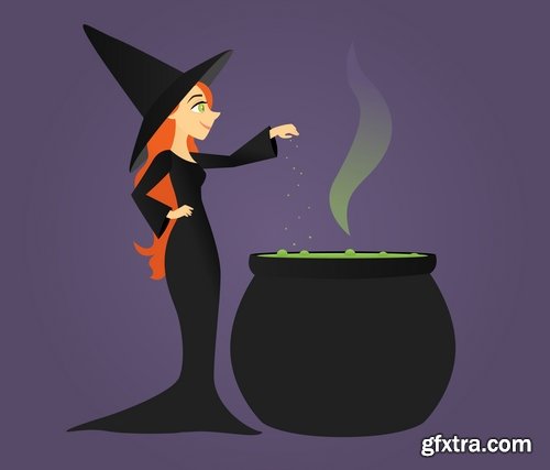 Collection picture vector cartoon witch magic sorceress 25 EPS