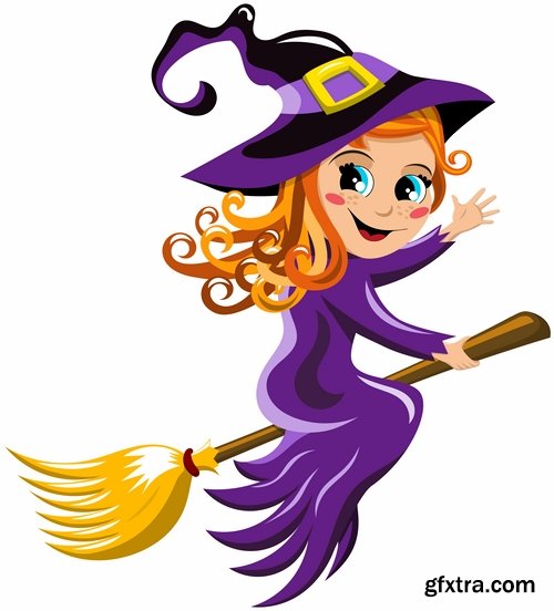 Collection picture vector cartoon witch magic sorceress 25 EPS