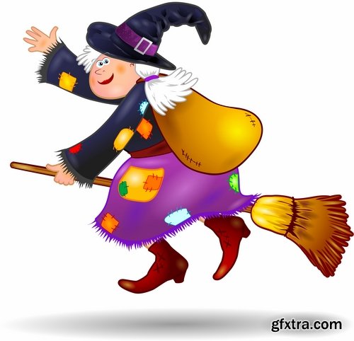 Collection picture vector cartoon witch magic sorceress 25 EPS