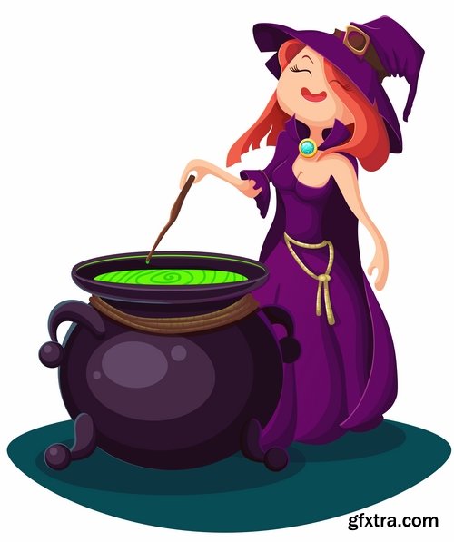 Collection picture vector cartoon witch magic sorceress 25 EPS