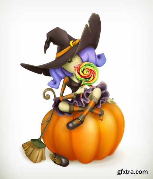 Collection picture vector cartoon witch magic sorceress 25 EPS