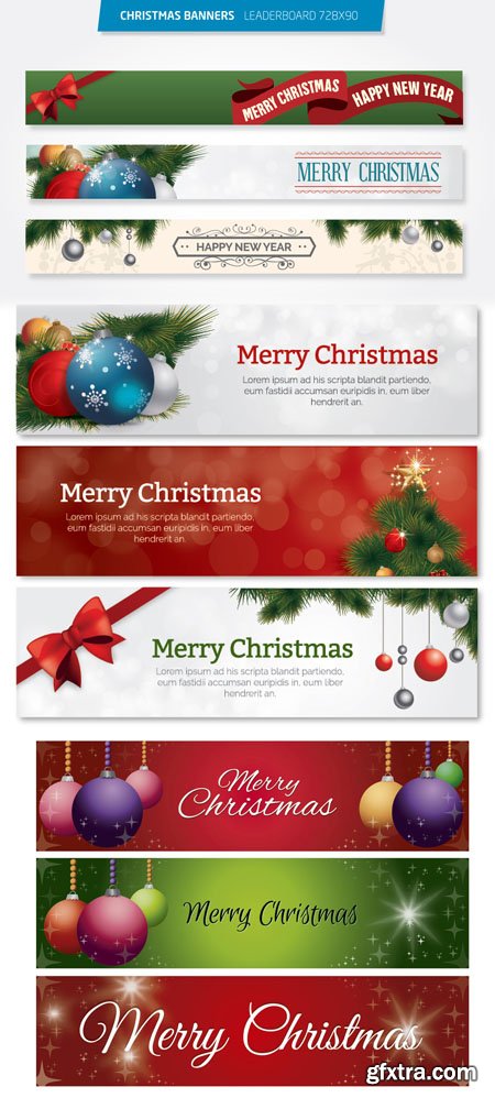 9 Christmas Glitters Banners in Vector