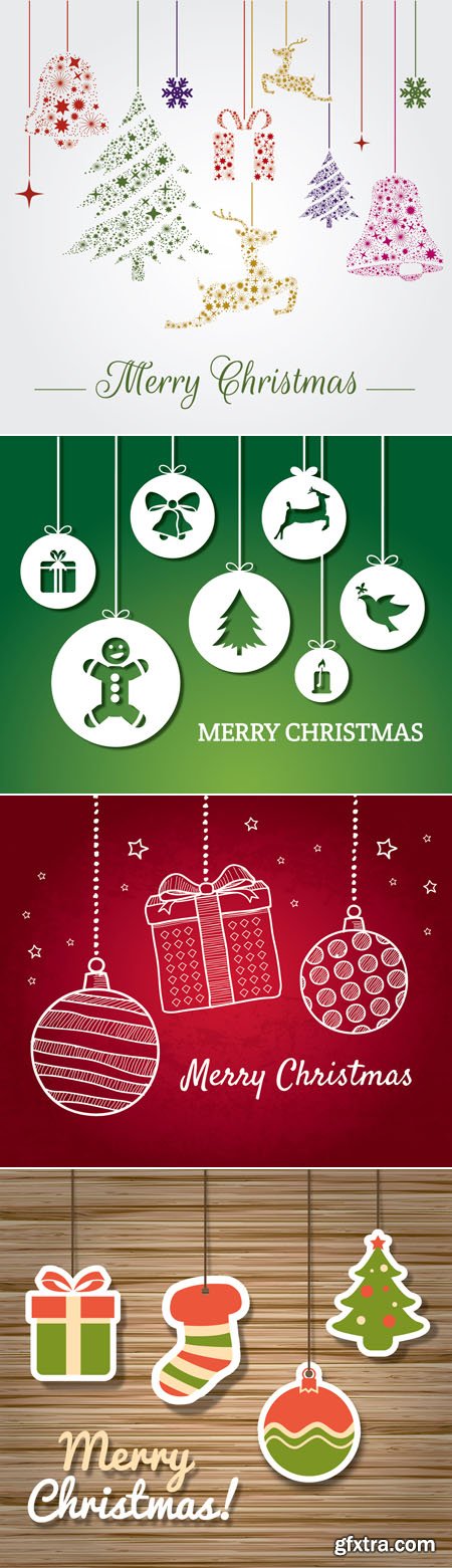 Merry Christmas Hanging Ornaments Background in Vector