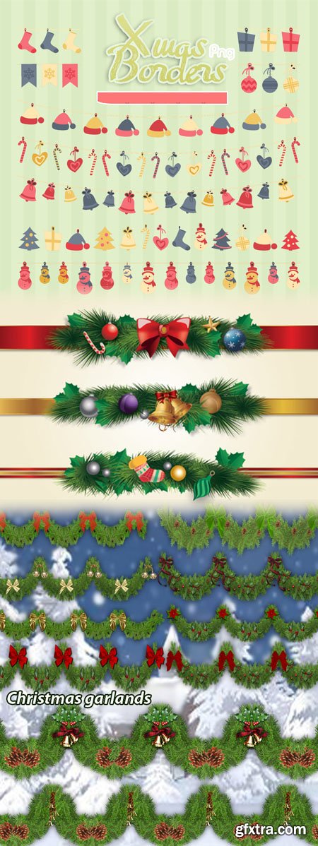 Christmas Borders and Garlands Vector & PNG