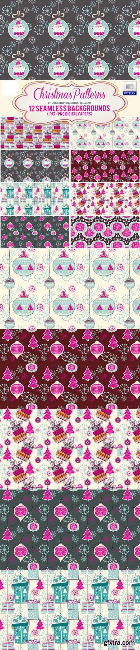 12 Pink Christmas Holiday Photoshop Patterns and Backgrounds