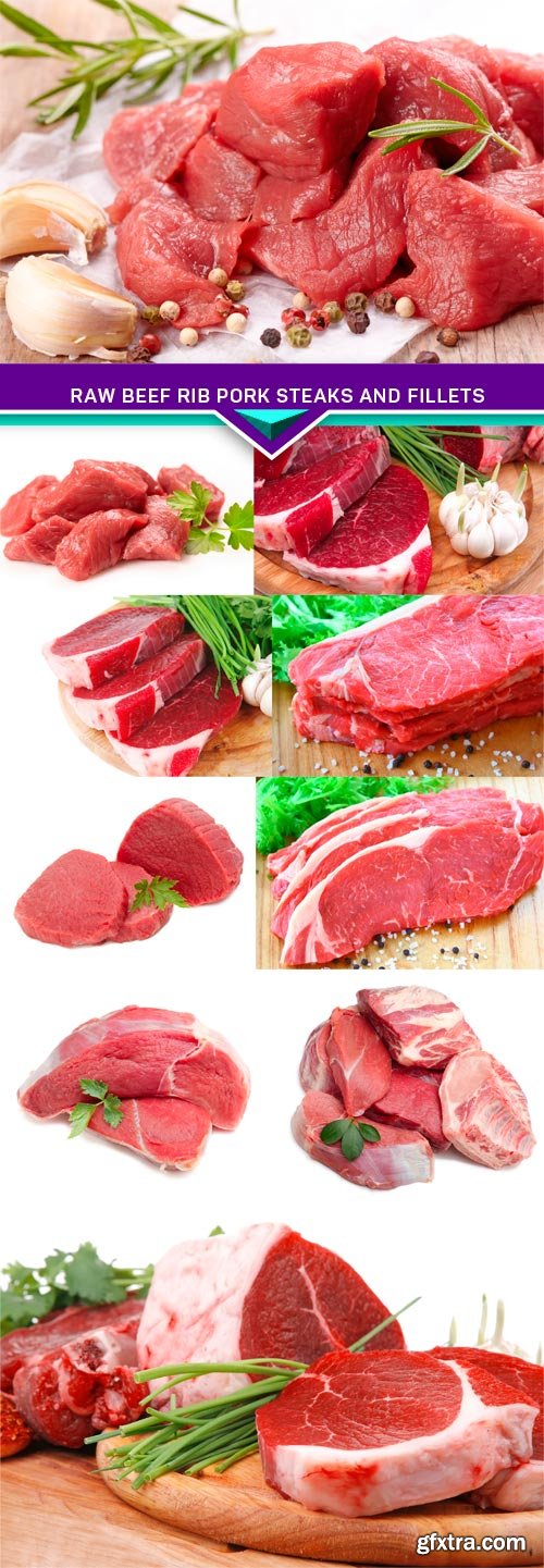 Raw beef rib&nbsp;pork steaks and fillets 10x JPEG