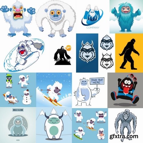 Collection of vector image yeti Snow man bigfoot cartoon 25 EPS