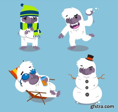 Collection of vector image yeti Snow man bigfoot cartoon 25 EPS