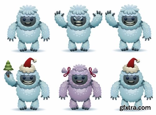 Collection of vector image yeti Snow man bigfoot cartoon 25 EPS