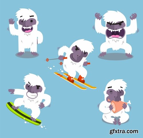 Collection of vector image yeti Snow man bigfoot cartoon 25 EPS