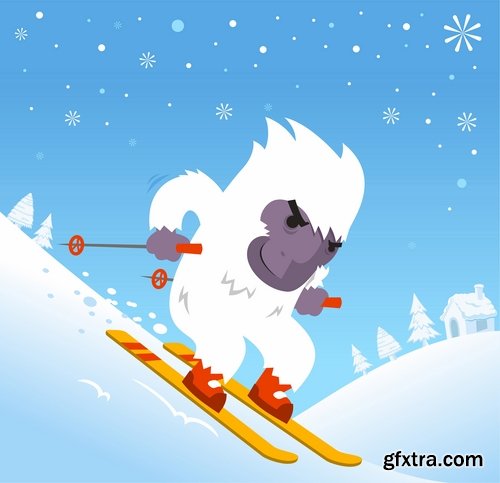 Collection of vector image yeti Snow man bigfoot cartoon 25 EPS