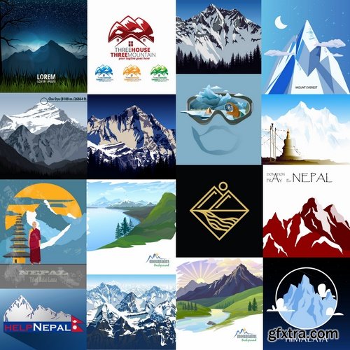 Collection of vector image mountain mountains nepal a background 25 EPS