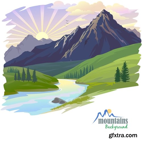 Collection of vector image mountain mountains nepal a background 25 EPS