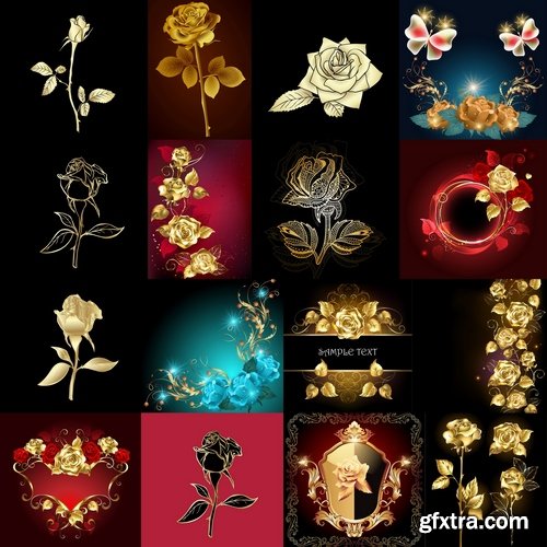 Collection of vector golden rose a background picture flyer banner 25 EPS