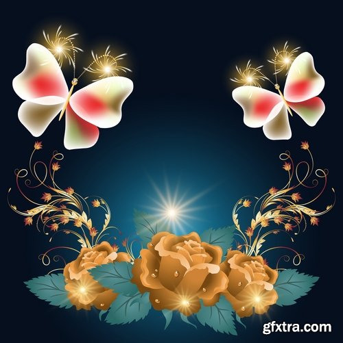 Collection of vector golden rose a background picture flyer banner 25 EPS