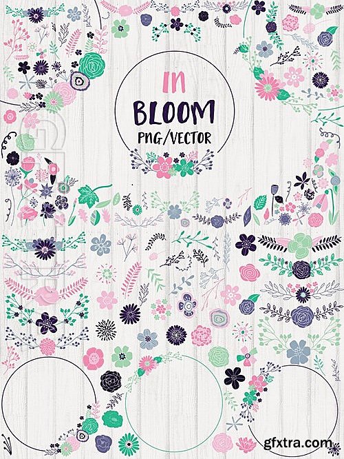 CM - Flower Clipart & Pattern Bundle Mint 479279