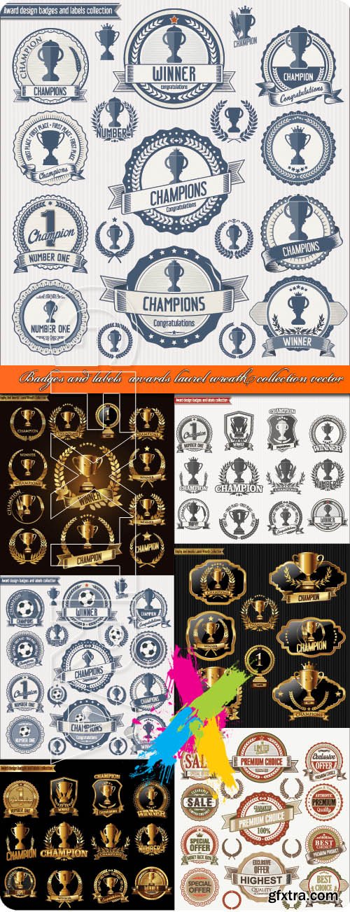 Badges and labels awards laurel wreath collection vector