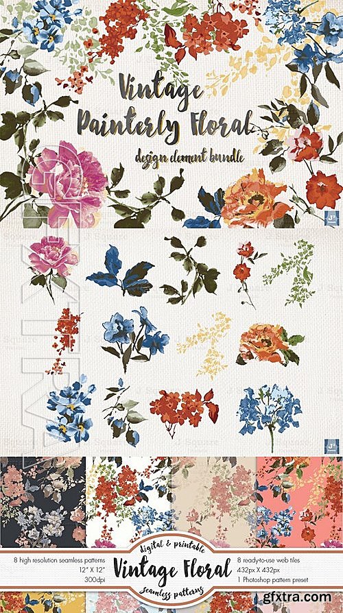 CM - Vintage Floral Design Element Bundle 79306