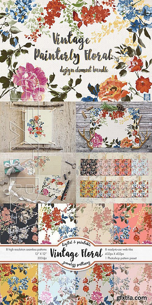 CM - Vintage Floral Design Element Bundle 79306