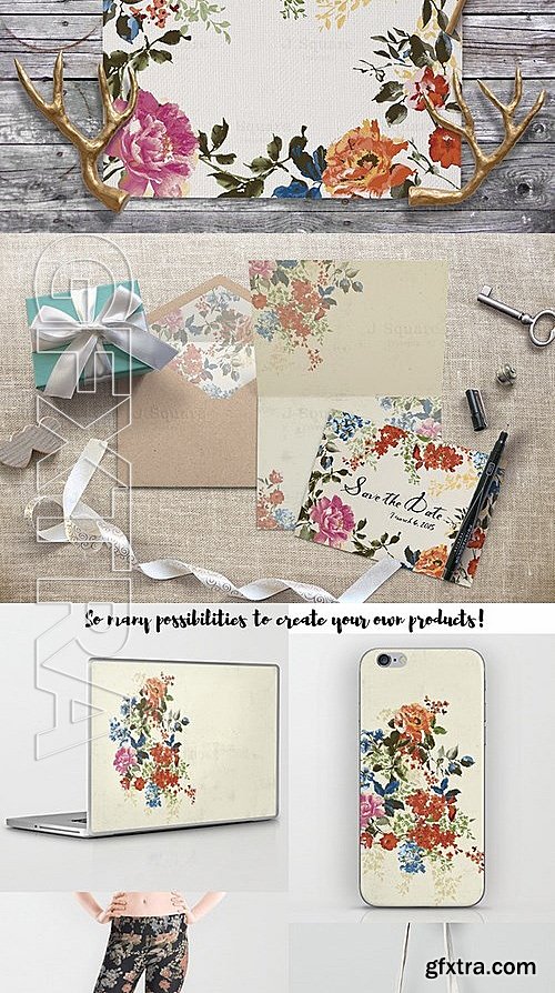 CM - Vintage Floral Design Element Bundle 79306