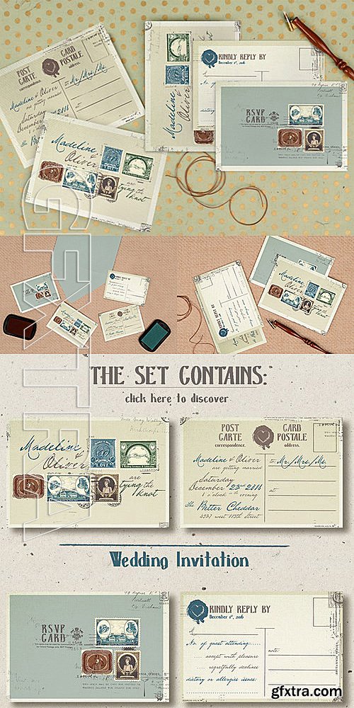 CM - Vintage Stamp Wedding Invitation 474165