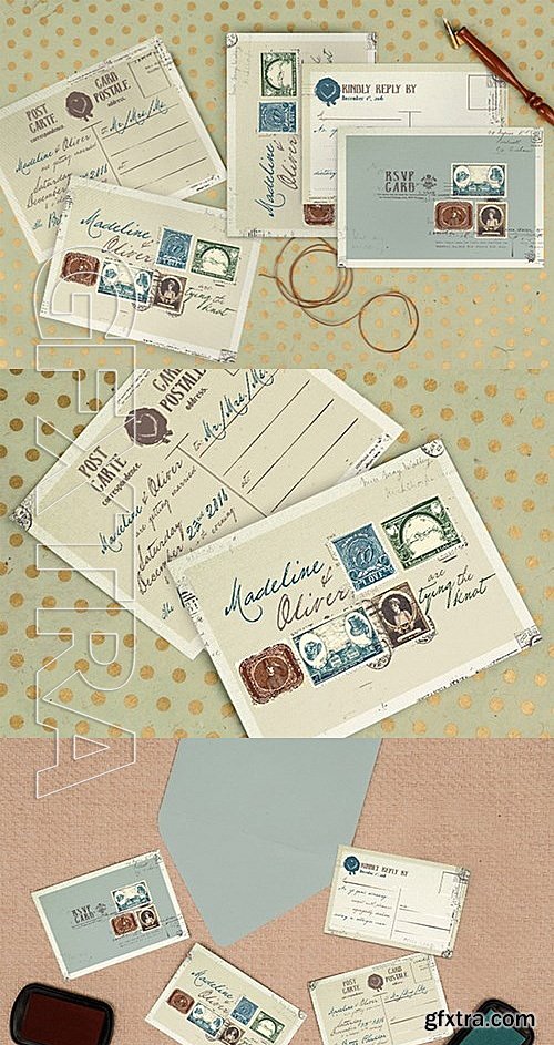 CM - Vintage Stamp Wedding Invitation 474165