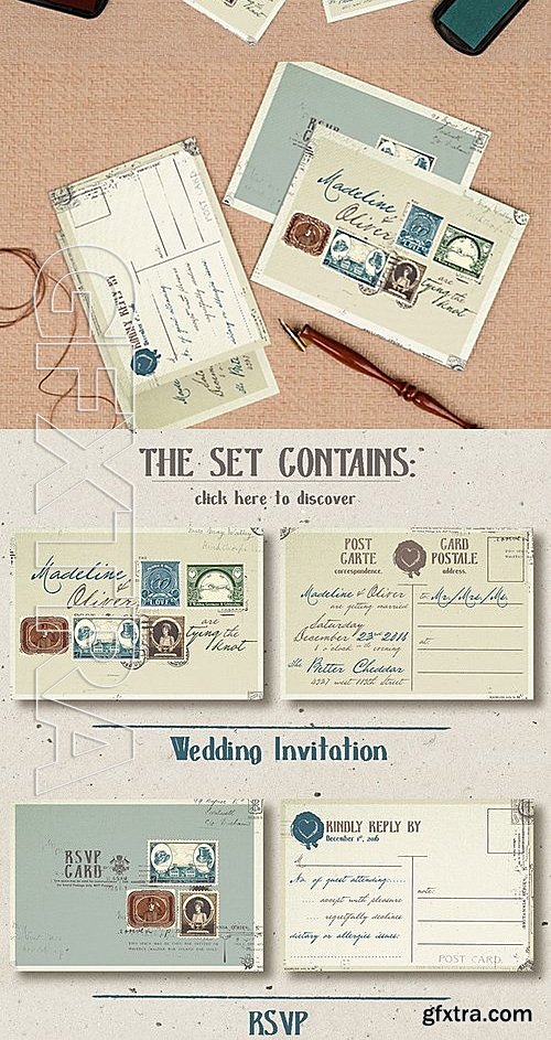 CM - Vintage Stamp Wedding Invitation 474165