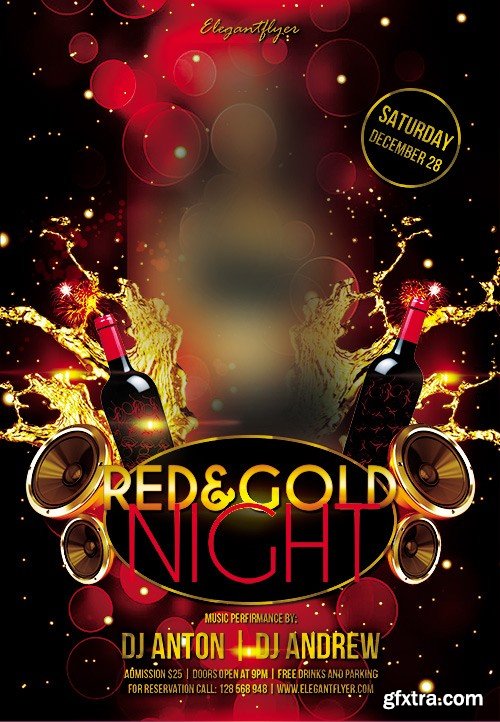 Red & Gold Night Flyer PSD Template + Facebook Cover